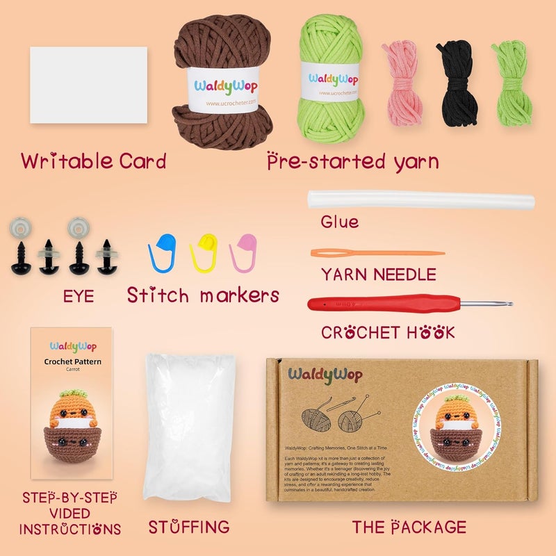 WaldyWop Beginner Crochet Kit for Kids: Wobbles Crocheting Starter Kits for Girls - Learn to Crochet Set w/Step-by-Step Video - Complete Knitting Kit, Easy Crochet Yarn, Birthday Gifts for Women - Image 2